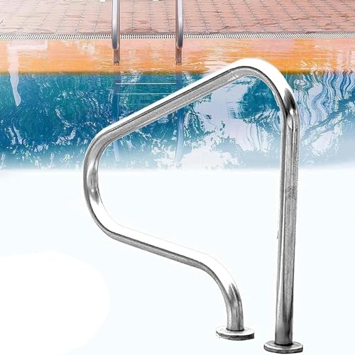 Pasamanos de seguridad para piscina, barandilla de piscina, pasamanos de fácil montaje, barandilla para piscina, entrada inclinada, spa, parque acuático, plateado inoxidable