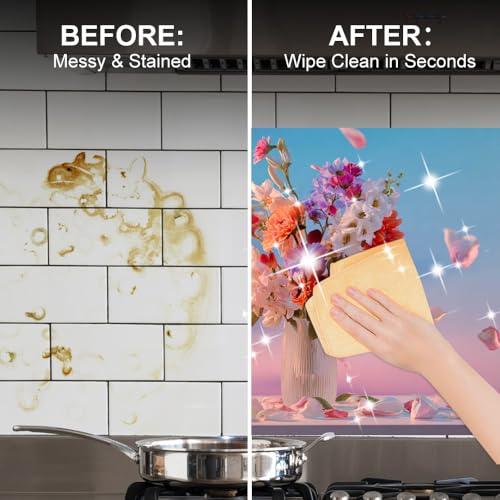 Image of Floral Vase Pastel Petals Backsplash Peel and Stick, 35.4x23.6 in