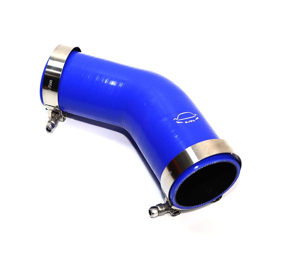 LTI Universal 63 mm a 70 mm 4 capas reforzado de alto rendimiento 2.5 "-2.7 pulgadas ID 45 grados codo reductor manguera de silicona con abrazadera de perno T de acero inoxidable (2.5"-2.75" azul)