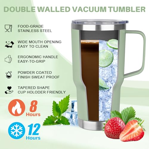 Image of 30 oz Tumbler with Handle, Stainless Steel Insulated Tumbler with Lid and Straw, Double Wall Vacuum Coffee Mug Tumbler, Insulated Coffee Thermal Cup for Cold and Hot (Matcha)