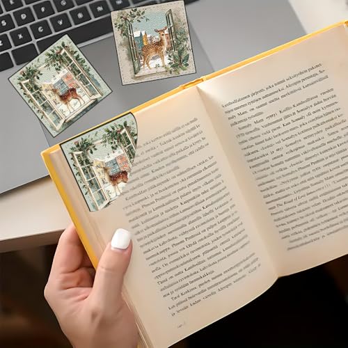Image of 2Pcs Retro Deer Corner Bookmarks, Handmade PU Leather Page Corner Protectors, Vintage Winter Art Stationery Gift for Book Lovers, Kids, Teachers, Aesthetic Reading Accessories 3.54 inch