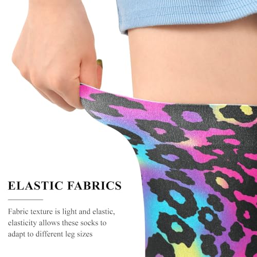 Neon Colorful Leopard Print Knee-High Socks Women Anti Slip High Thigh Socks for Pregnant Women for Proms Shoe Size 5-8/8-114
