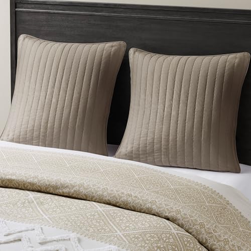 Image of INK+IVY Single 100% Cotton Euro Sham - European Square Decorative Pillow Cover, Hidden Zipper Closure (Pillow Insert NOT Included), Camila, Quilted Taupe 26 inchx26