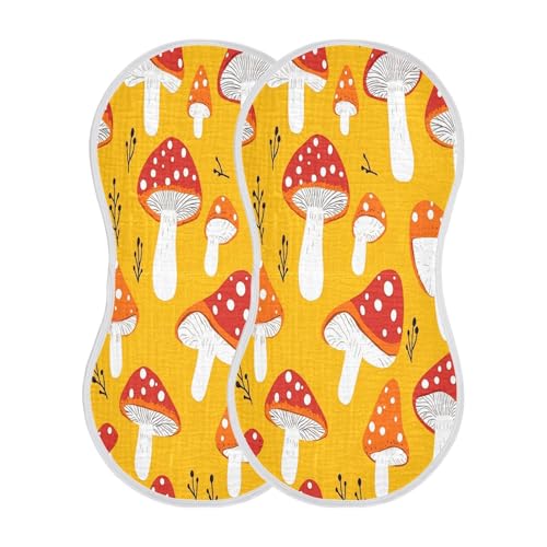 JUZIHAI 2Pack Mushrooms Baby Burp Cloths Soft Cotton Burp Rags,Super Absorbent Burp Cloth Bag for Newborn Baby Boys/Girls2