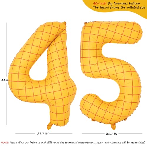 Image of 40 inch Large Number Balloon 45 Toy Inspired Story Yellow Birthday Balloon | Western Rodeo Party Supplies Boy Girl Story Anniversary Kids Birthday Party Cowboy Farm Themed Baby Welcome Decorations