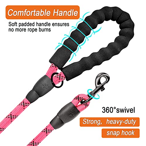 Barkbay Dog Leashes For Large Dogs Rope Leash Heavy Duty Dog Leash With Comfortable Padded Handle And Highly Reflective Threads 5 Ft For Small Medium Large Dogs(Pink) #TOP1