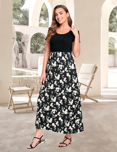 Image of Lacavocor Womens Short Sleeve Maxi Dresses Empire Waist Long Dress