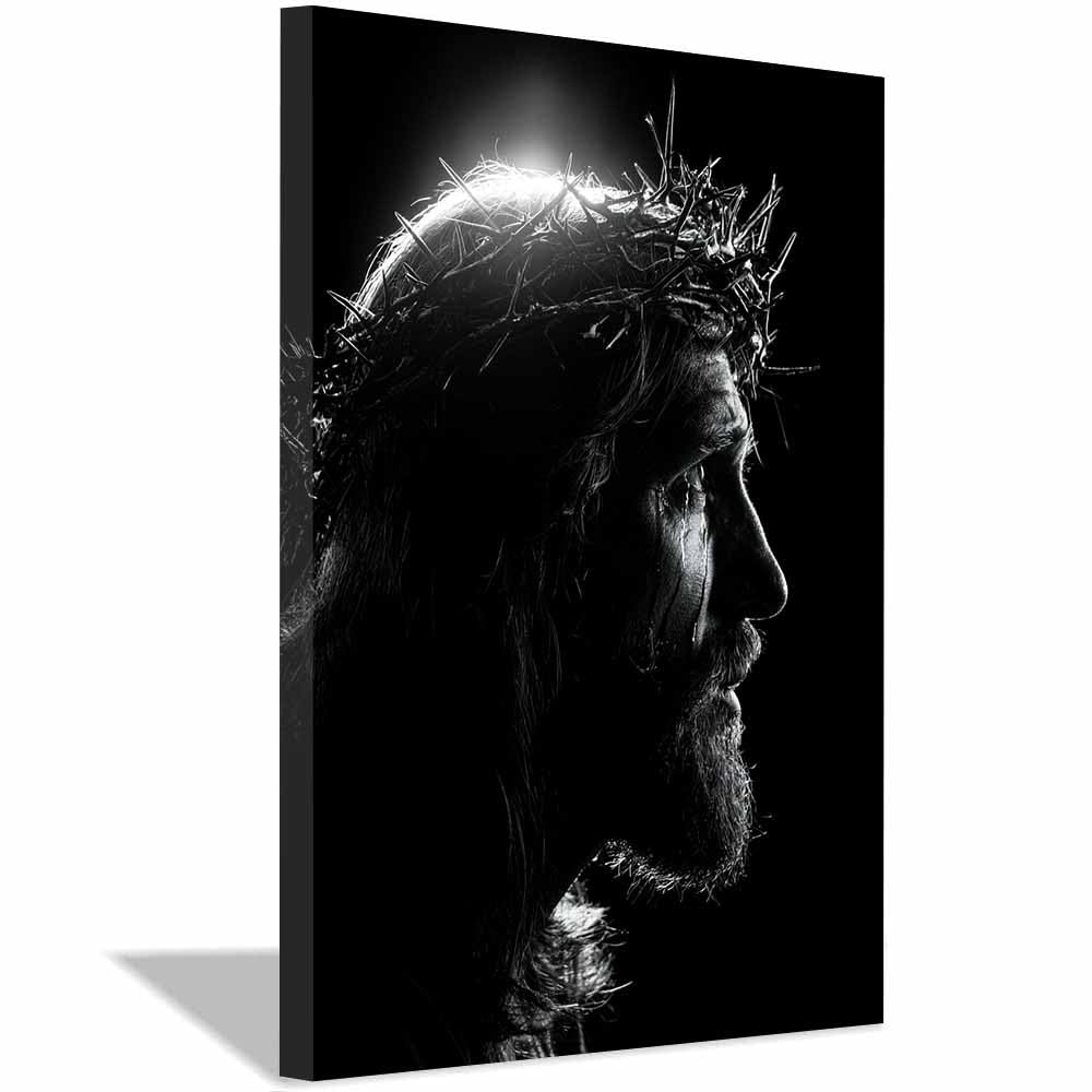 XENIOU Black And White Pictures Christ Crown Of Thorns prints for walls, canvas wall art for Living Room Bedroom Bathroom Home Office Wall Decoration(Multicolor)-60x90cm Framed