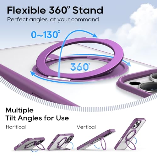 Coque iPhone 16 Pro violette compatible Magsafe avec support rotatif 360° - 4