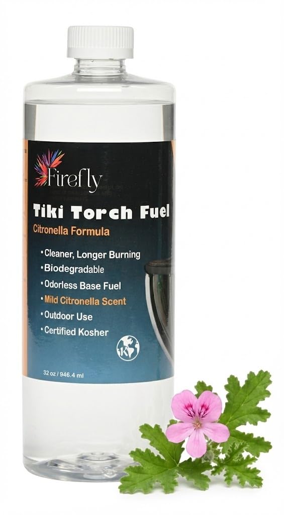 Firefly Tiki Fuel Scented with Citronella Essential Oil - Tiki Torch Fuel - 32 oz. Odorless Significantly Longer Burn