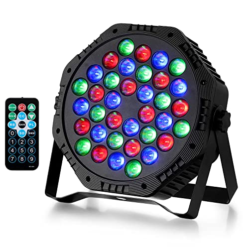 Luces Discoteca Profesional, EBXYA 36W Par Light LED Luces Colores Fiesta para Casa, Luz de Escenario Ritmo de Sonido para DJ, Estroboscopica DMX512 RGB con Soporte Portatil, Control Remoto Cover
