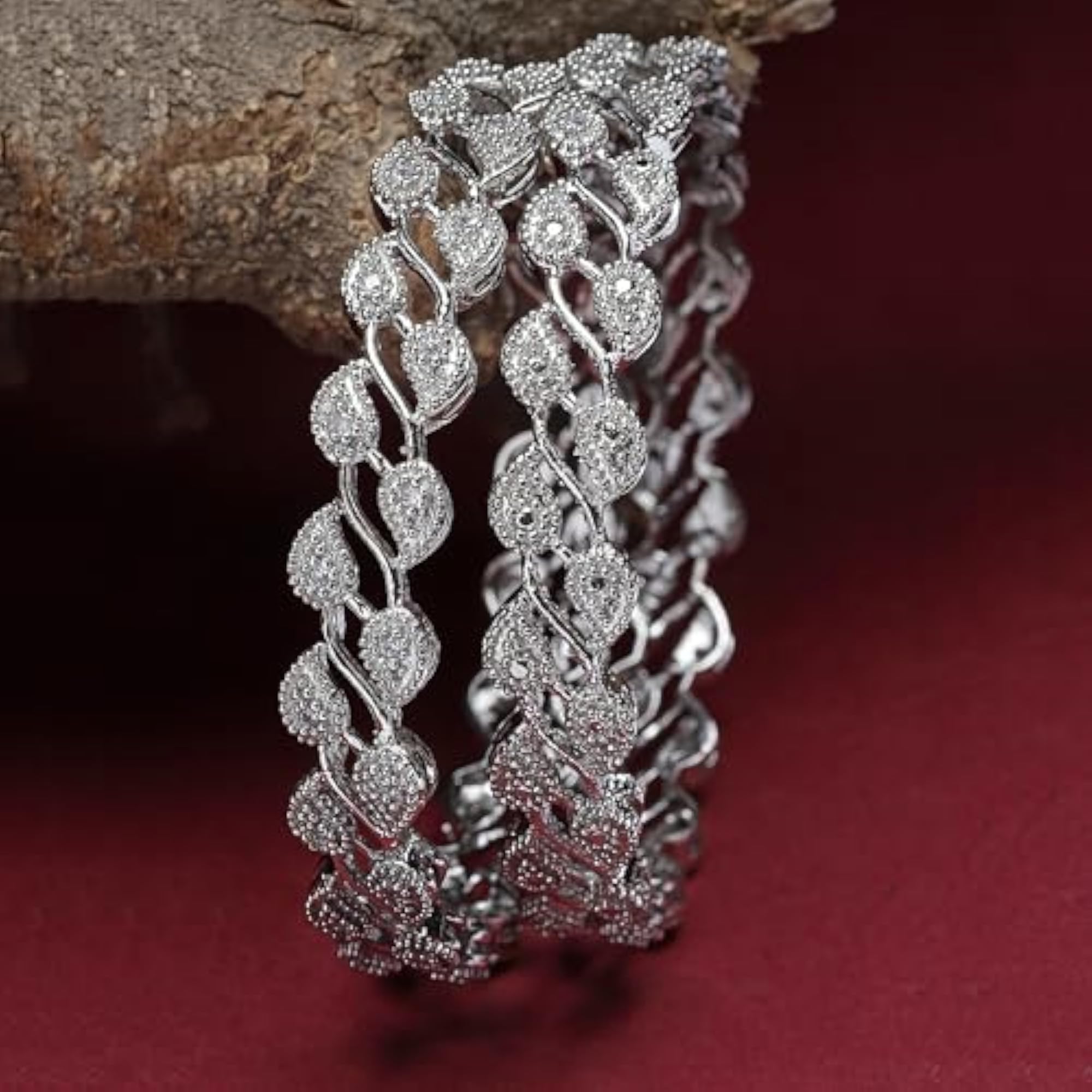 Leaf Shaped AD Plated Bangles for Women Size 2.6