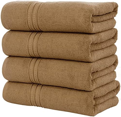 DSARD Bathroom Towels Set of 4,100% Pure Cotton Towels for Bathroom, 600 GSM Towels Set, 27x54 Soft & Absorbent, Premium Luxurious Bath Towels Brown Gold