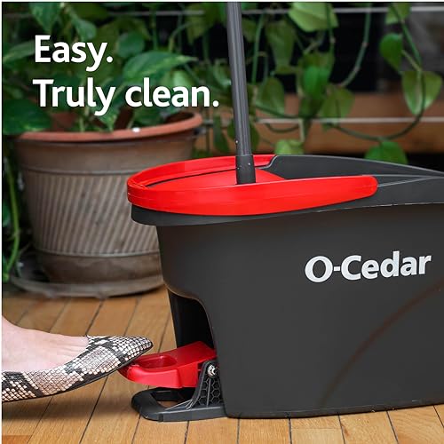 O-Cedar Sistema EasyWring, Rojo/Gris, fregona giratoria con 1 Recambio Adicional