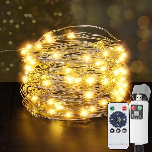UODIR Lichterkette Batterie, 10M 100LED USB Aufladbare Lichterkette...