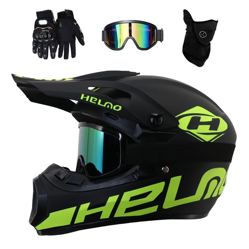 Integrale Casco da Motocross, con Occhiali Guanti Maschera, Gioventù Bambini Fuoristrada Sport ATV Scooter Moto Casco, Discesa MTB BMX Enduro Quad Bici da Cross Caschi