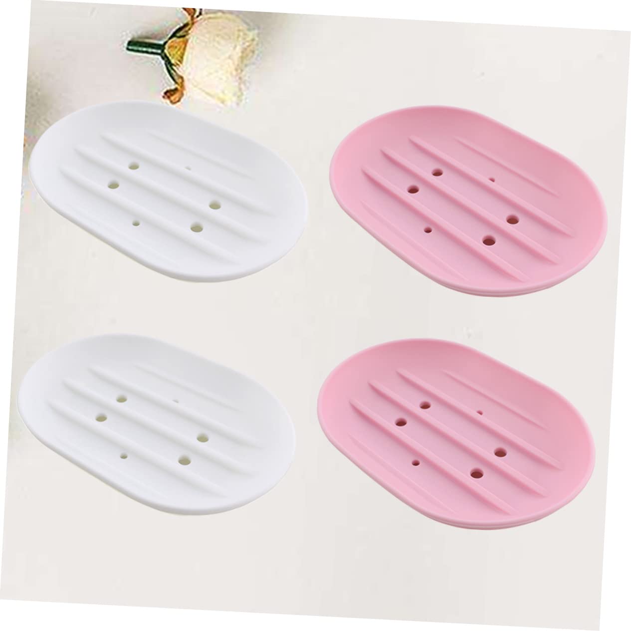 Beatifufu 4pcs Anti-slip Silicone Soap Holder Draining Soap Dish Wood Tray Bathroom Storage Travel Container for