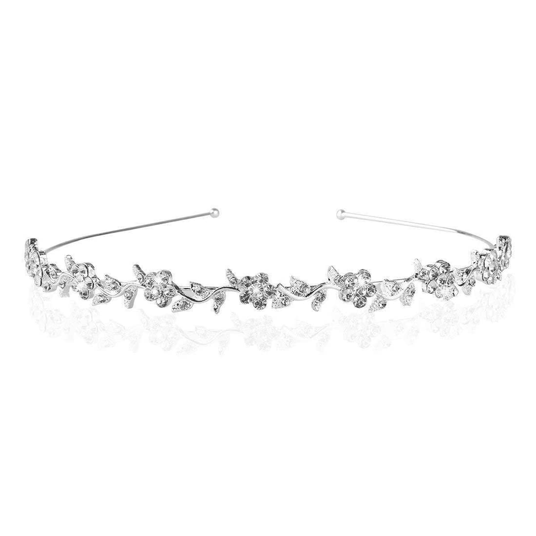 LEEQBCR 1pcs Tiara de cristal para boda con brillantes, para novia, con flores, para la frente, con hojas