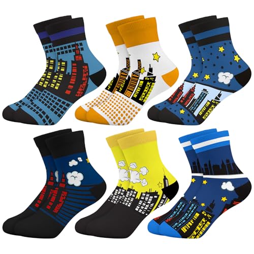 Queenshin 6 Pares Calcetines Niño Infantiles con Patrones Coloridos Arquitectura Urbana Calcetín Tobillero Suave Regalos 5 8 años Tamaño 28 32