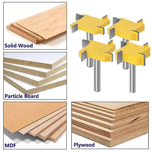 Yakamoz Set Of 4Pcs 1/4 Inch Shank 4-Wing Spoilboard Surfacing Router Bit Set Rabbet Slot Cutter Bits Wood Surface Grooving Woodworking Milling Cutting Tools #TOP5