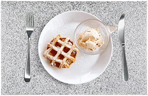 Rhinestone Placemat, Silver Bling Placemat Waterproof Heat Resistant Washable Table Mat, Anti-Slip Rectangle Glitter Rhinestones Glam Place Mat, 17.71 x 11.81 in for Decor Party 2 PCS