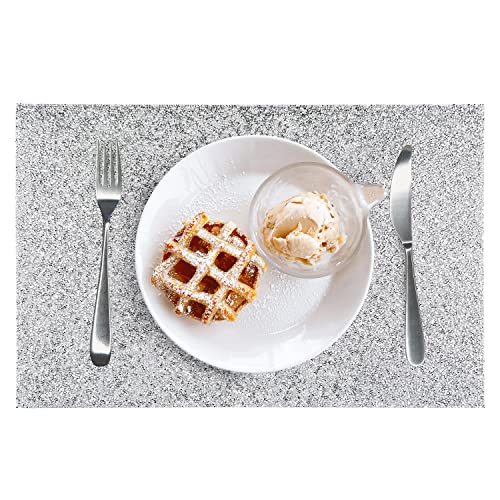 Rhinestone Placemat, Silver Bling Placemat Waterproof Heat Resistant Washable Table Mat, Anti-Slip Rectangle Glitter Rhinestones Glam Place Mat, 17.71 X 11.81 In For Decor Party 2 Pcs #TOP3