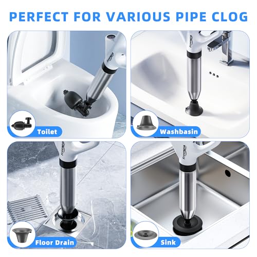 Image of FREESEA Toilet Plunger Clog Remover: High-Pressure Air Drain Blaster Tool - Heavy Duty Air Plunger with Real-Time Barometer for Bathroom Floor Drain Kitchen Sink Clogged