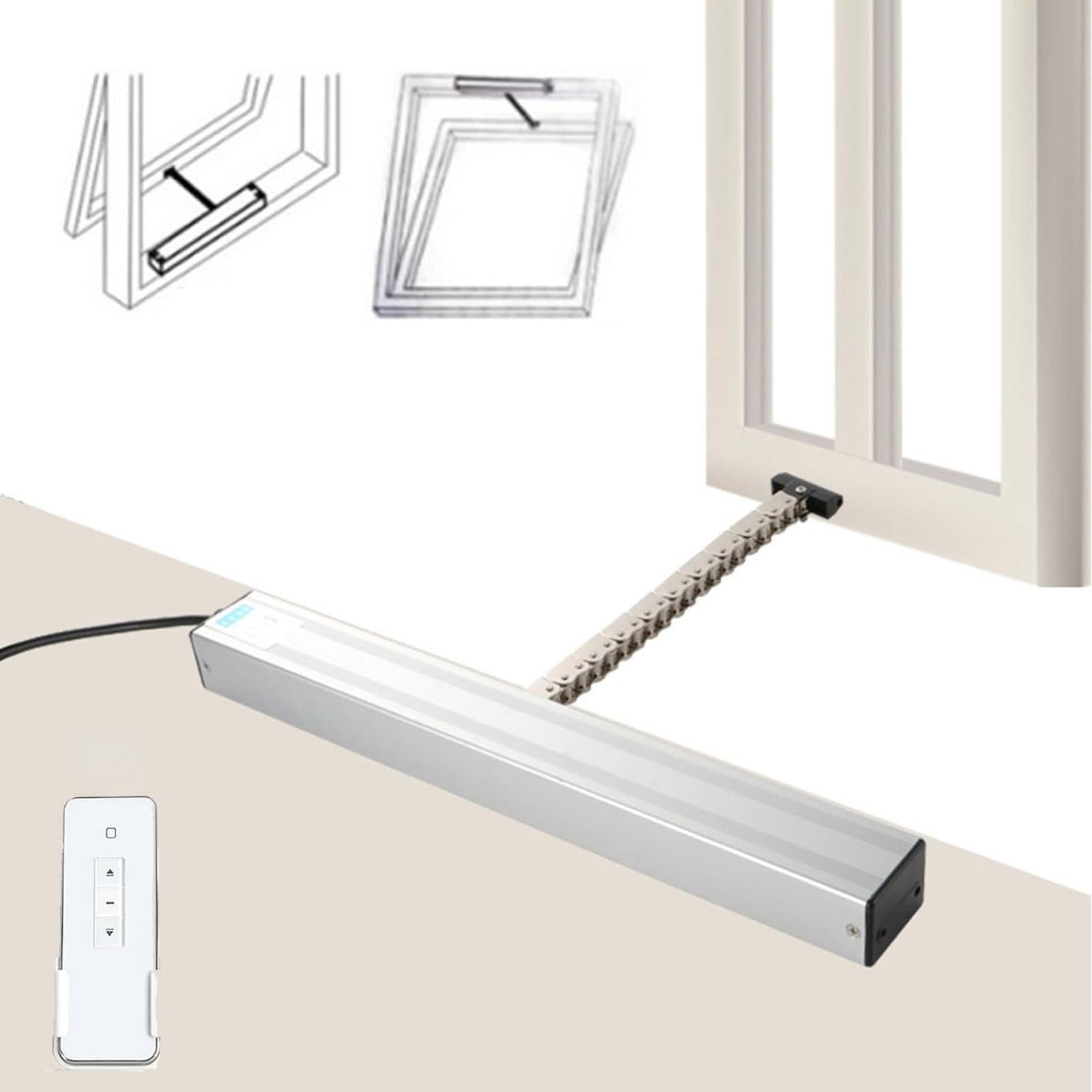 Motorized Skylight Opener with Remote Control for Automatic Ventilation in Roof Windows and Attics