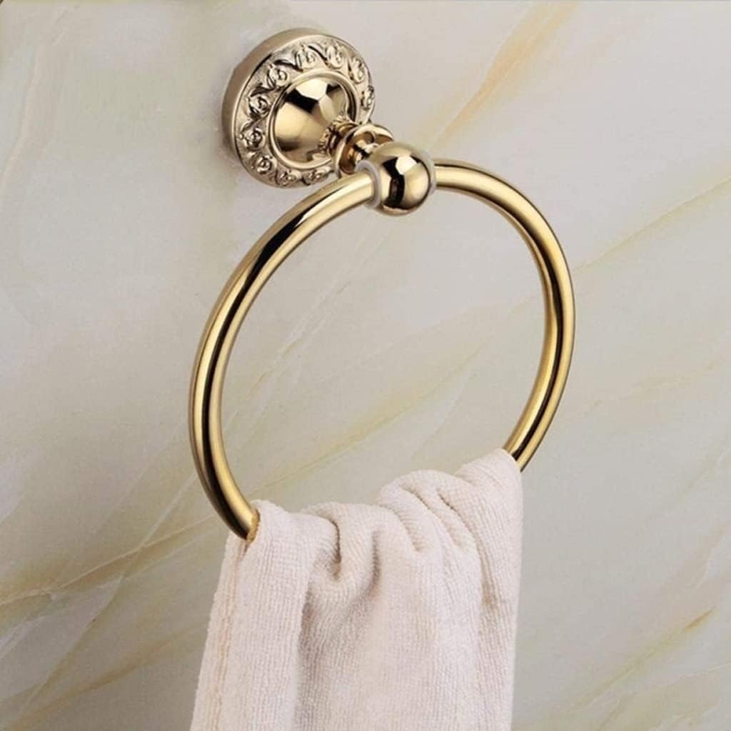 LSLYTQ Stainless Steel Towel Ring, Wall Mounted Round Gold Towel Rack, Hardware Pendant for Home Restroom Hotel Bathroom