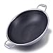 Sartén de Wok de acero inoxidable, doble oído completo panal Pan sin recubrimiento para el hogar Wok Pan para inducción de estufa de gas (14 pulgadas)