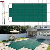 VEVOR Inground Pool Safety Cover 20x40 ft Rectangle with 4x8ft Center End Step, Winter Pool Covers Green Mesh, Triple Stitched for MAX Strength, Abrasion Resistant