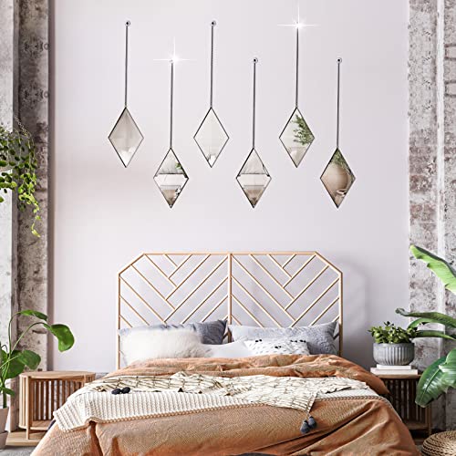 Ytwmzzz Diamond Shape Decorative Wall Mirror Set Of 3 Pcs, Small Modern Wall Mirror With Hanging Chain For Home Decor (Black) #TOP5