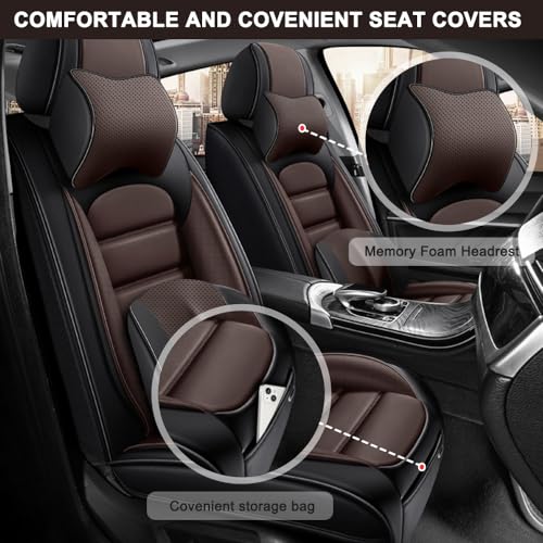 Image of Nappa Leather Seat Covers for Ford Bronco Sport 2021-2024,Luxury Car Seat Covers Full Set,Waterproof Seat Protectors Auto Seat Covers,Breathable Nonslip Interior Cover Seats for Cars(Black and Coffee)