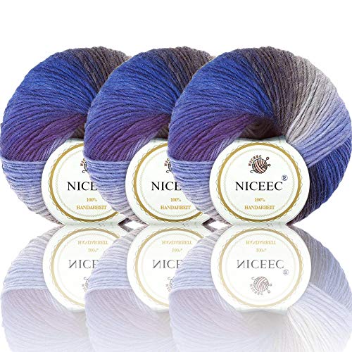 Image of NICEEC 3 Skeins 100% Wool Rainbow Yarn Soft Gradient, Self-Striping, Colorful Single Ply Yarn for Crochet & Knitting - 2#