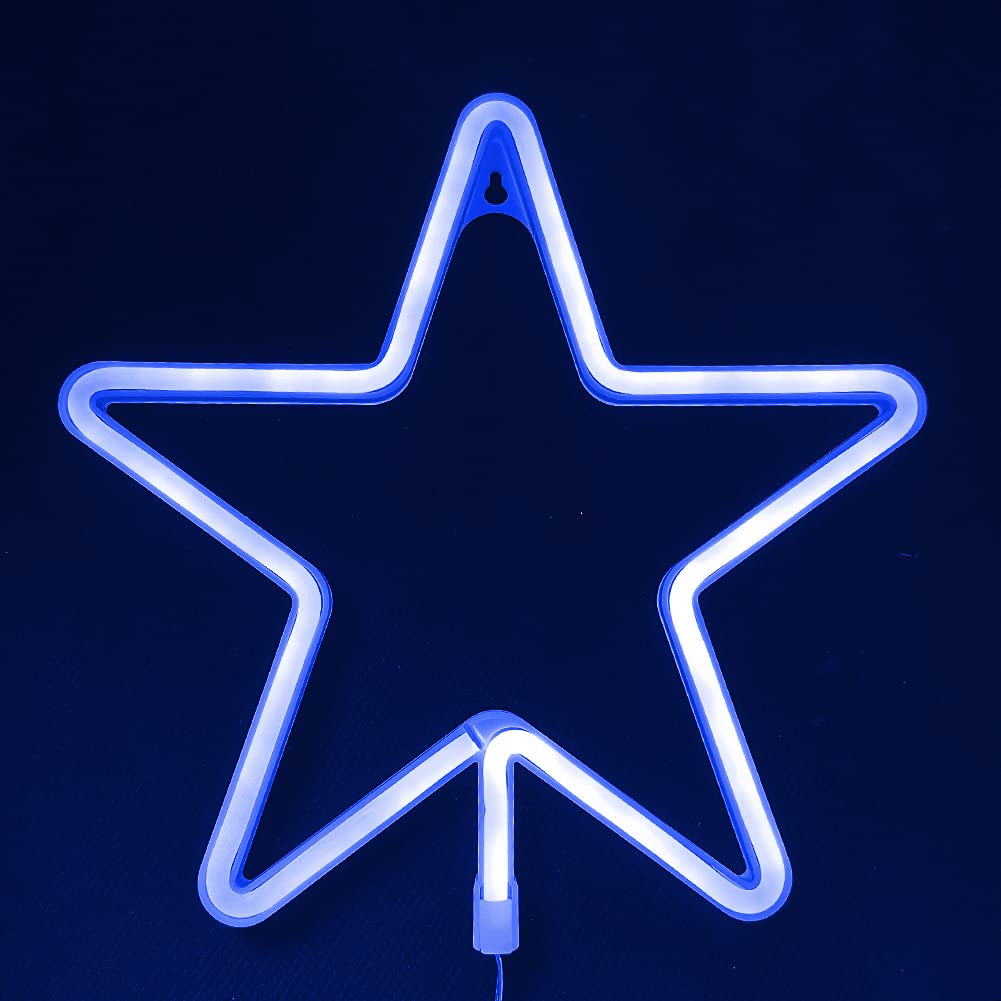 Colording Star Neon Signs,LED Neon Light Wall Light,Battery/USB Powered Neon Signs for Wall Decor,Bedroom,Kids Room,Living Room,Bar,Party,Christmas,Wedding-Blue Star
