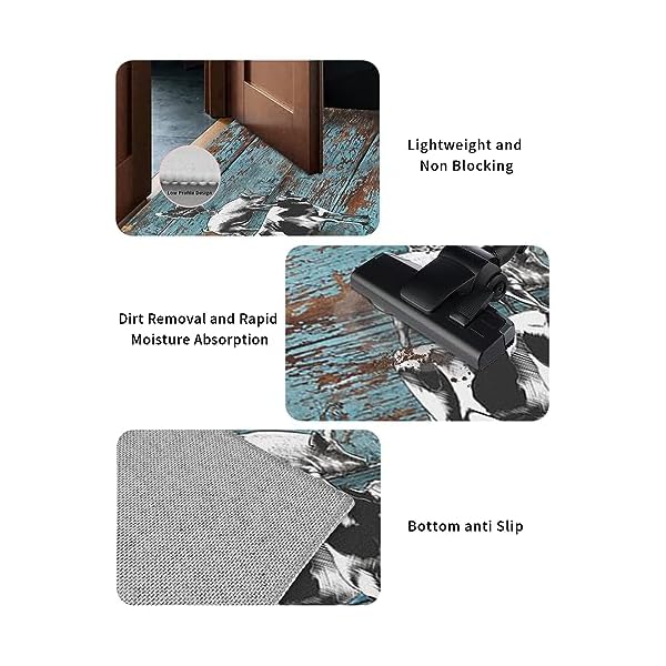 Front door mat farmhouse cow pig chicken on rustic shabby wooden grain indoor outdoor entrance doormat washable floor mats for front door bathroom kitchen runner rugs 24×71 inch  urban country home decor