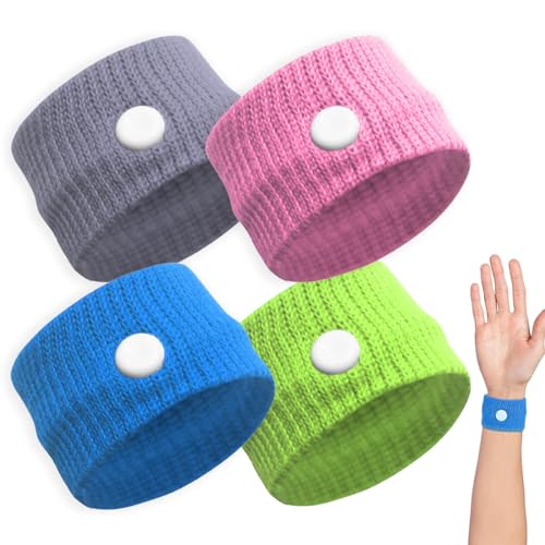 4 Piezas de Bandas de Acupresión para la Enfermedad del Mar, Viajes en Barco, Coche, Avión y Embarazo sin Efectos Secundarios, Anti-Mareo Esencial,Pulseras Anti-Náuseas para Niños y Adultos