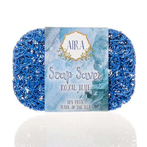 Aira Soap Saver - Soap Dish & Soap Holder Accessory - BPA Free Shower & Bath Cleanser Holder - USA Made - Drains Water, Circulates Air, Extends Life - Easy to Clean, Fits All Dish Sets - Royal Blue