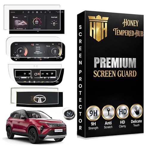 HONEY TEMPERED HUB ( 5 PACK ) SCREEN GUARD FOR NEW TATA HARRIER 2026 / 14.5 INCH INFOTAINMENT TOUCHSCREEN + INSTRUMENT CLUSTER + AC VENT + STEERING + GEAR KNOB PROTECTOR / Anti Scratch / HD Clarity / Car Display Music System Protector | Latest Tata Harrier2026 car Accessory 2026 [Not Tempered Glass]
