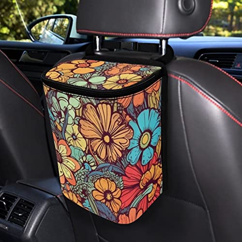 Image of DISNIMO Abstract Groovy Flower Car Trash Can Bin with Lid Large Car Garbage Can Leakproof Mini Car Accessories Trash Bin Car Dustbin Organizer Container for Car Office Home