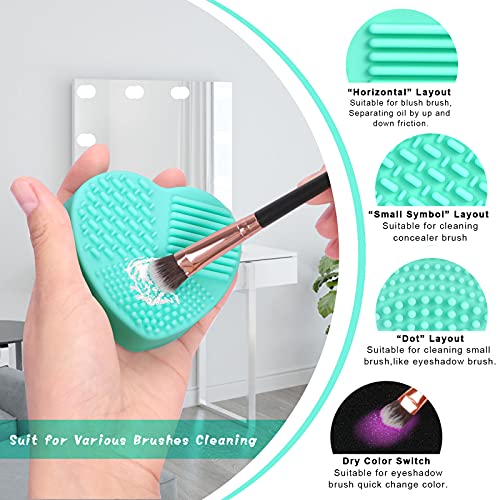 Unaone 2 Pcs Makeup Brush Cleaning Mat, Cosmetic Brush Cleaning Pad With Color Removal Sponge, 2 In 1 Design Silicone Cleaner Box For Dry Brush Color Switch And Wet Cleaning, Heart Green & Pink #TOP1