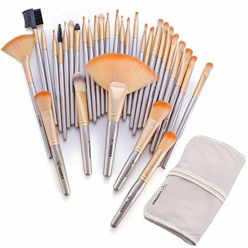32pcs Makeup Brushes Premium Makeup Brush Set Synthetic Kabuki Cosmetics Foundation Blending Blush Eyeliner Face Powder Brush Makeup Brush Kit,Champagne Color