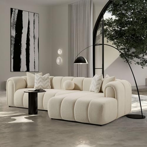 Modern Tufted Ivory Boucle Right Sectional Sofa