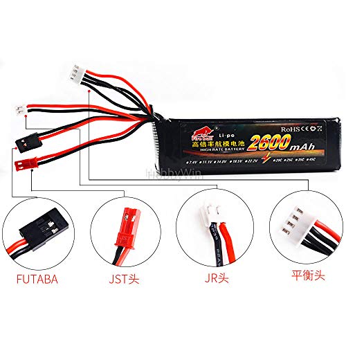 11.1V/3S 2600Mah 8C Lipo Battery Jst + Jr + Futaba Plug #TOP2