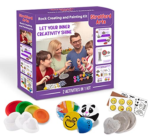 Rock Creating & Painting kit for Kids & Adults Arts & Crafts for Kids and Adults Ages 4 + Includes 7 Silicone molds and Rock Cement to Create & Paint Rocks