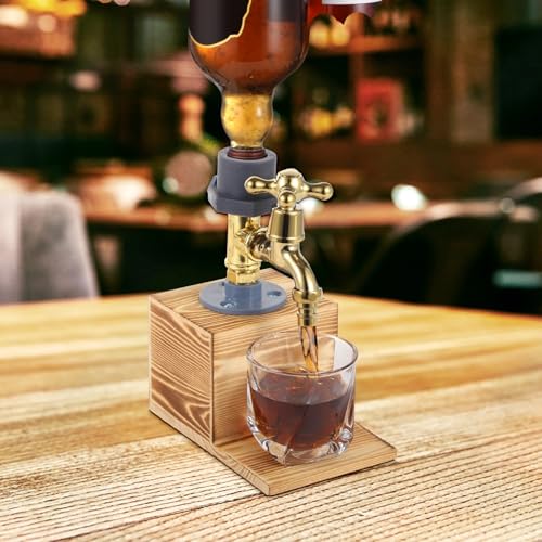 Dispensador de whisky de madera con grifo, elegante decantador de licor para bar y uso doméstico, estación de bebidas rústica de una sola pieza