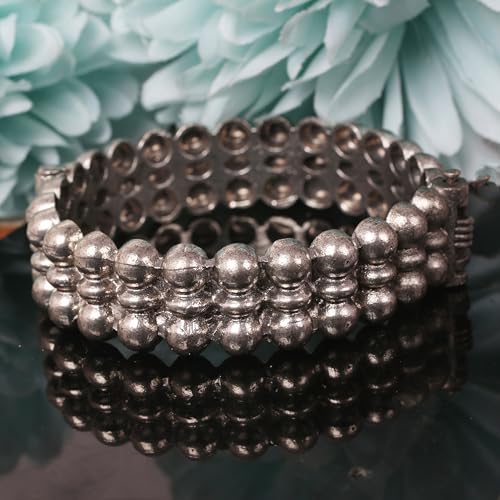 Image of Touchstone Indian bracelets for women mixed metal cuff crystal rhinestones bracelet handcrafted wrist enhancer free size designer in gold or oxidized white tone