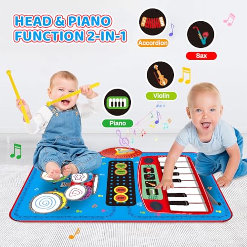 Image of PATPAT 8 Instrument Piano Keyboard Musical Mat for Kids 1-6 Years, 8 Sounds and 6 Modes Foldable Baby Drum Mat Educational Music Play Mat Toy Gift for Boys and Girls 90*70 CM