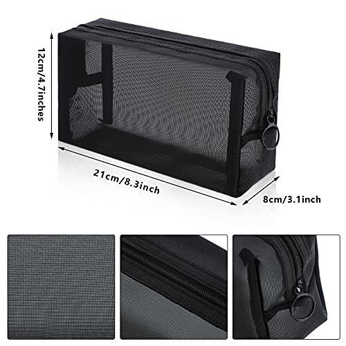 Sadnyy 5 Pieces Mesh Makeup Bag Portable Travel Cosmetic Bag Black Breathable Mesh Zipper Pouch for Home Offices Travel Accessories Organizer(8.3 x 4.7 x 3.1 Inch)3