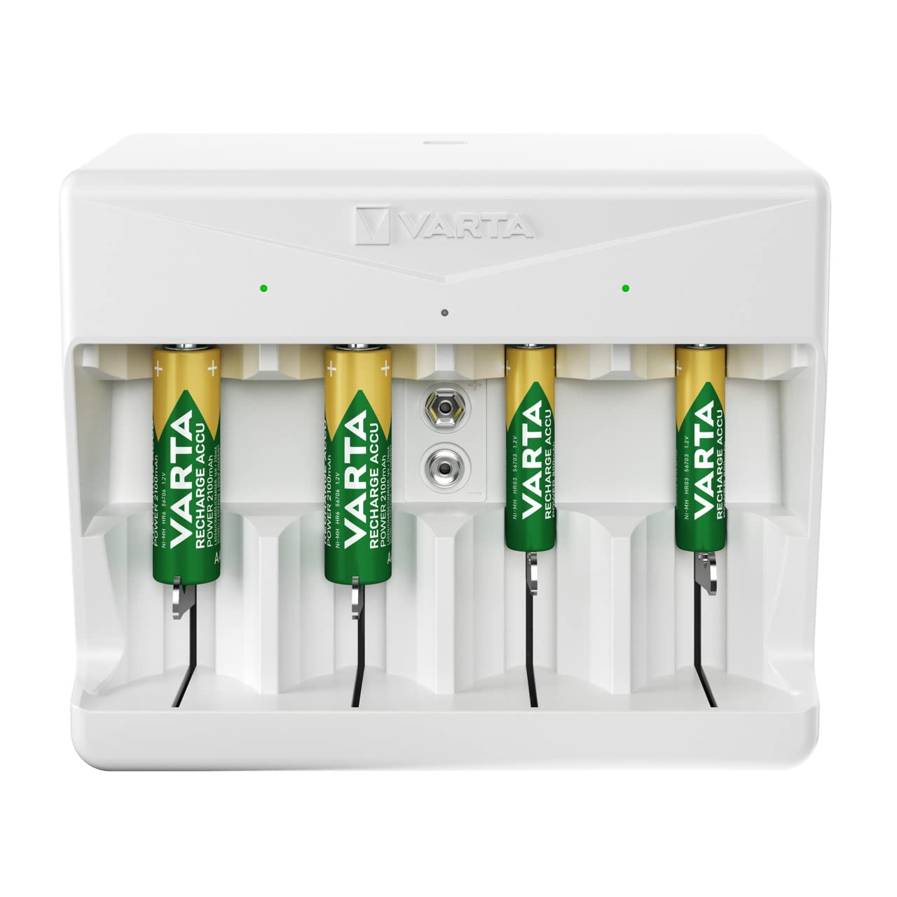 VARTA Chargeur de Piles, chargeur pour piles rechargeables, charge 2 ou 4 AA, AAA, C, D ou 1x 9V simultanément, Universal Charger, non équipé, avec arrêt de sécurité